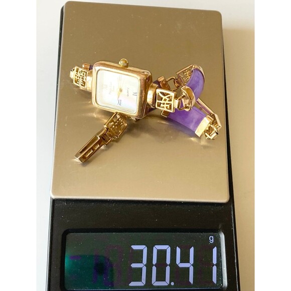 Vintage Main Line Time sterling silver gold vermeil genuine purple jade Watch main image 5